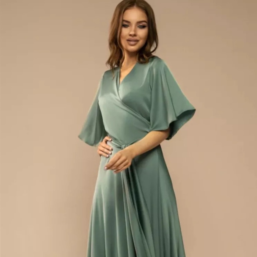 J. Jill Green Wrap Midi Dress with Flutter Sleeves